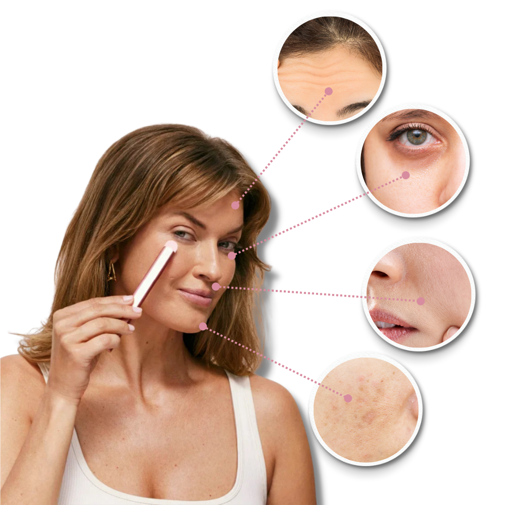 Bâton de soin du visage Xiaofu avec lumière rouge, cosmétique pour revitaliser la peau et réduire les signes de fatigue.