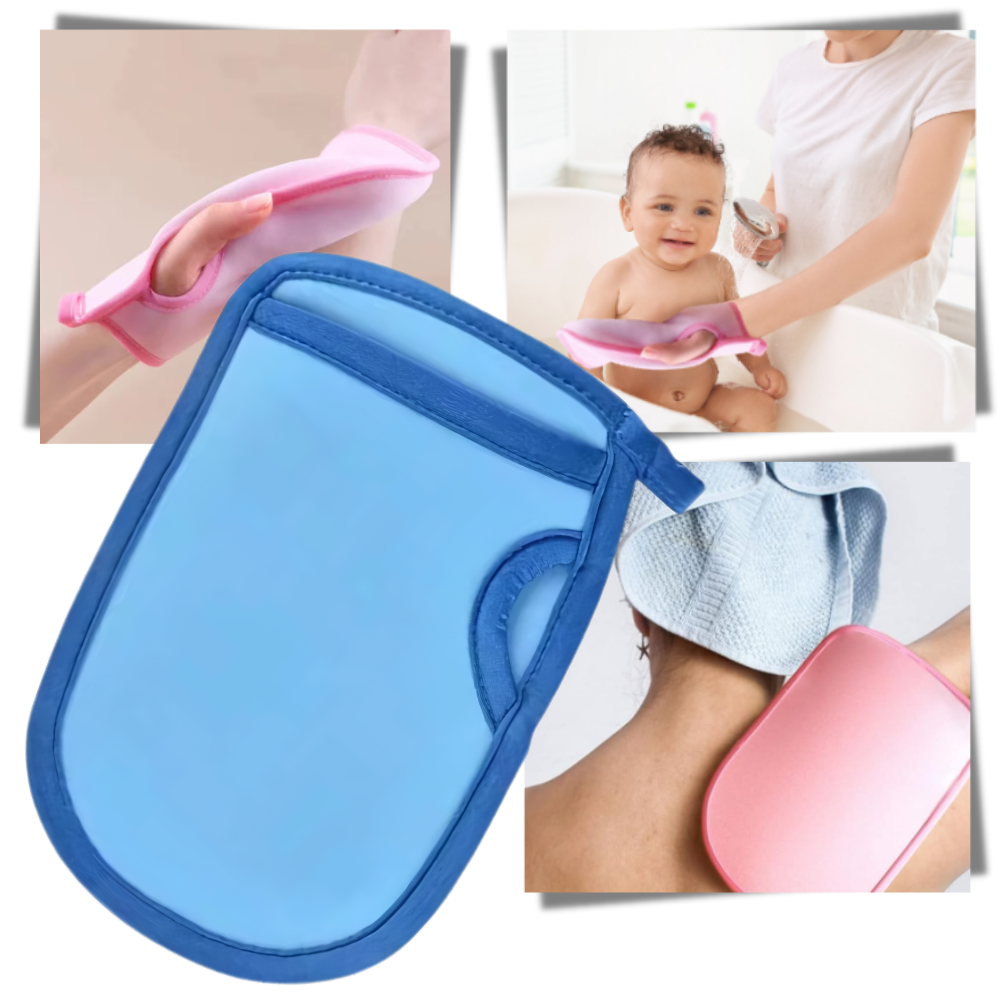 Luvas de esfoliação suaves para corpo da marca Xids, feitas de material macio para cuidados com a pele.