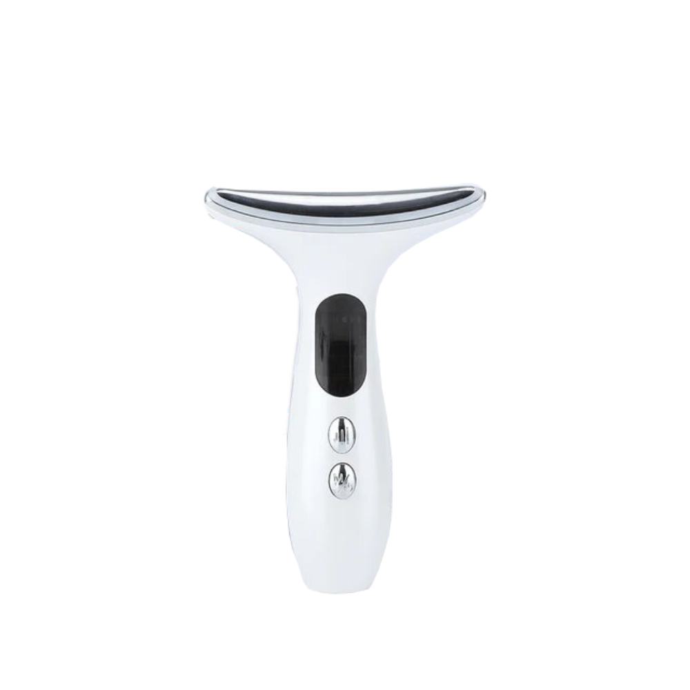 Dispositivo de cosméticos Xinxinniu para reafirmar o pescoço e rosto, com design branco e tecnologia de cuidados faciais.