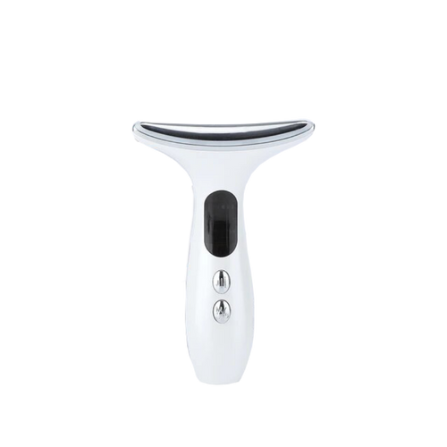 Dispositivo de cosméticos Xinxinniu para reafirmar o pescoço e rosto, com design branco e tecnologia de cuidados faciais.