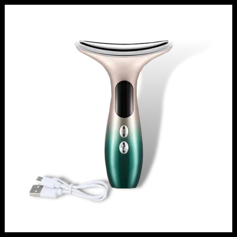 Dispositivo cosmético branco da Xinxinniu para reafirmar o pescoço e o rosto, usado para cuidados de estética facial.