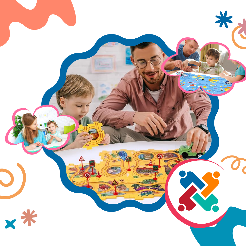 Conjunto de 5 peças de jogo de pista para carros elétricos, brinquedos educativos da marca Xinyux, ideal para estimular diversão e aprendizado.