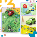 Conjunto de 5 peças de jogo de pista para carros elétricos, brinquedos educativos da marca Xinyux, em espaço colorido.