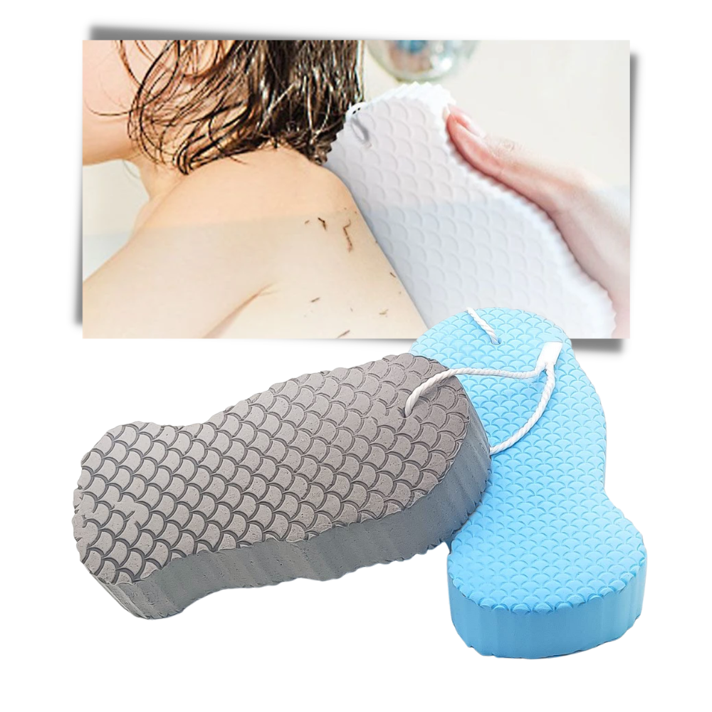 Esponja exfoliante suave para o corpo da marca Ybeny, de cor cinza, ideal para cuidados de beleza e limpeza da pele.