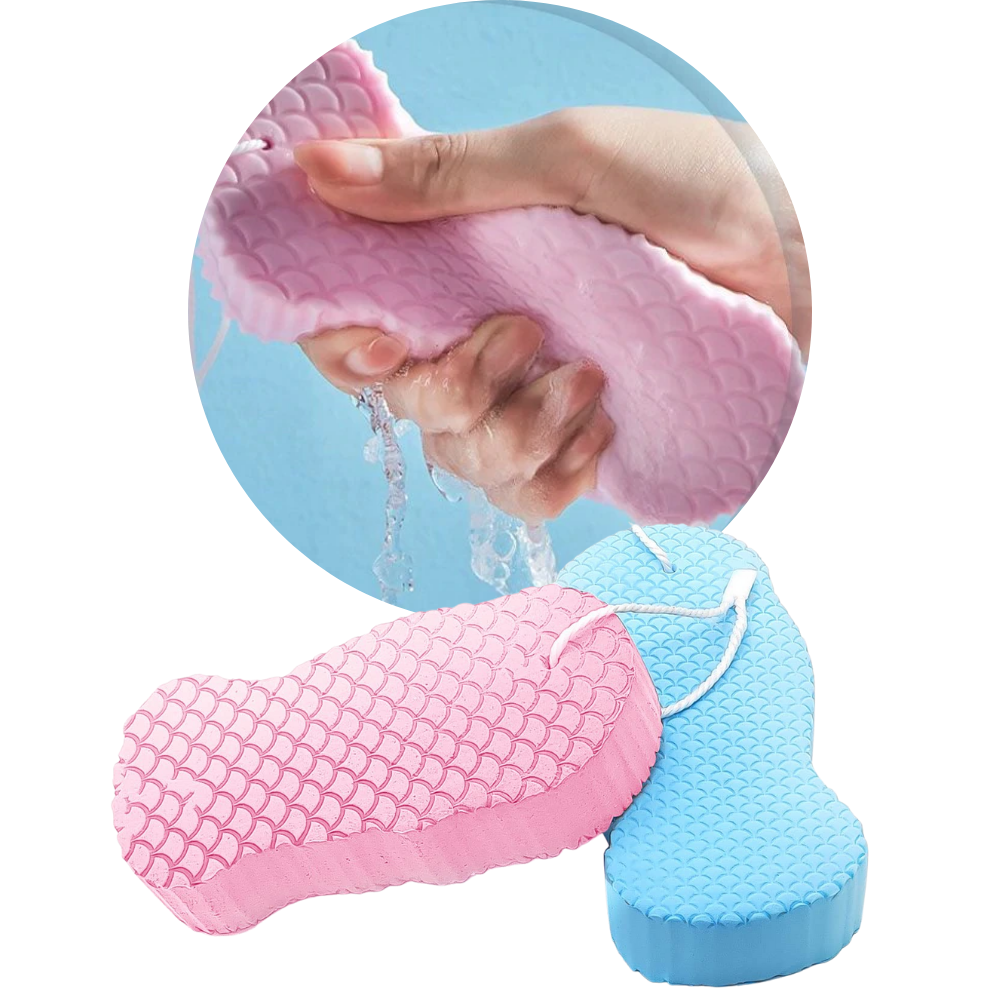 Esponja exfoliante suave para o corpo da marca Ybeny, textura macia e ideal para cuidados com a pele corporal.