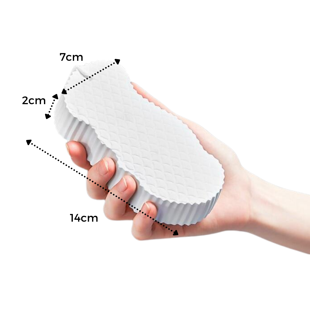Esponja exfoliante suave para o corpo da marca Ybeny, em tom cinza, ideal para cuidados com a pele.