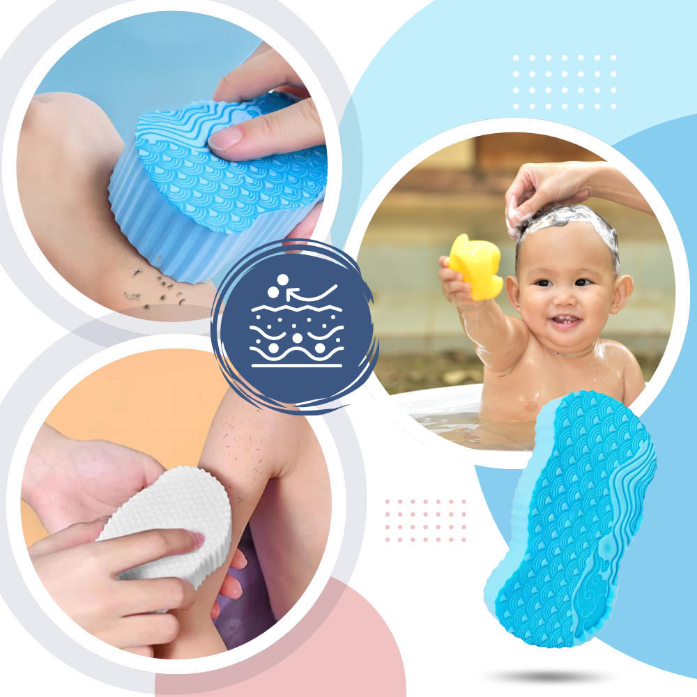 Esponja de banho exfoliante suave da Yedyly, de cor azul, ideal para limpeza e esfoliação da pele.
