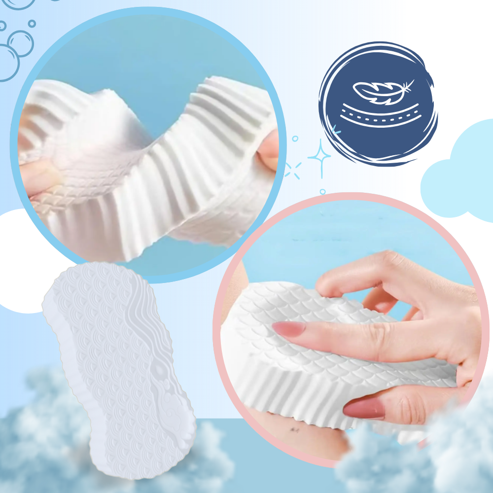 Esponja de banho exfoliante suave da Yedyly, feita de material macio para limpeza e cuidado da pele no banho.