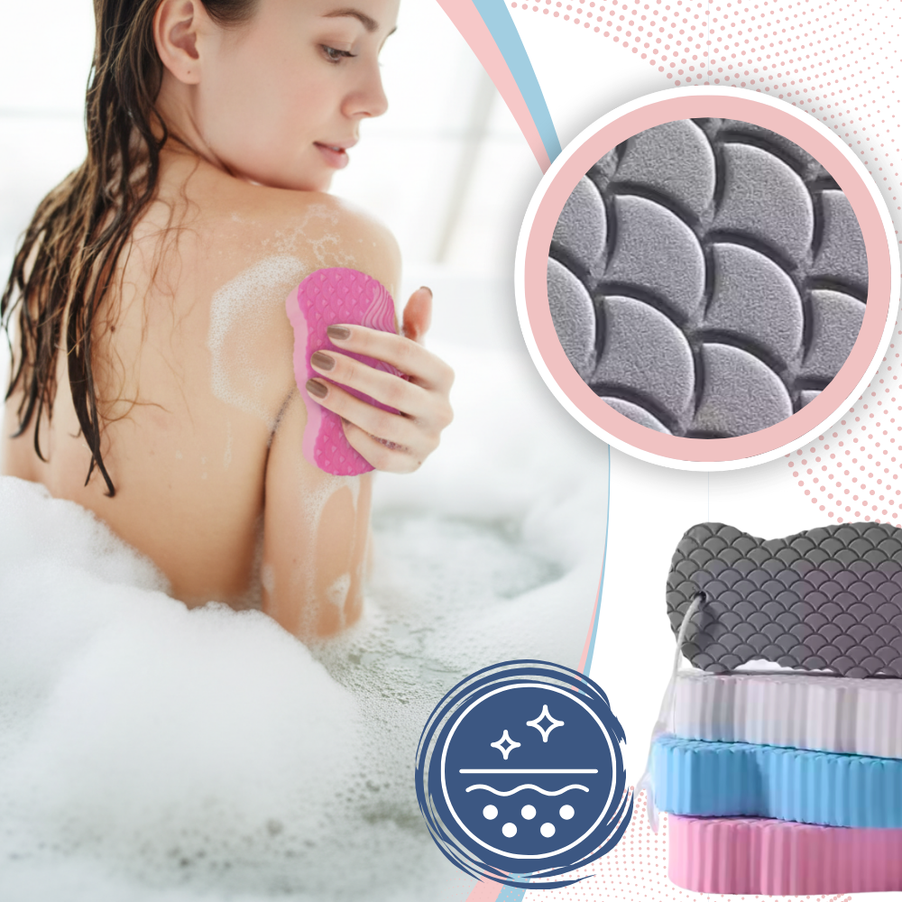 Esponja de banho exfoliante suave da marca Yedyly, em tom azul, ideal para limpeza e cuidados com a pele.