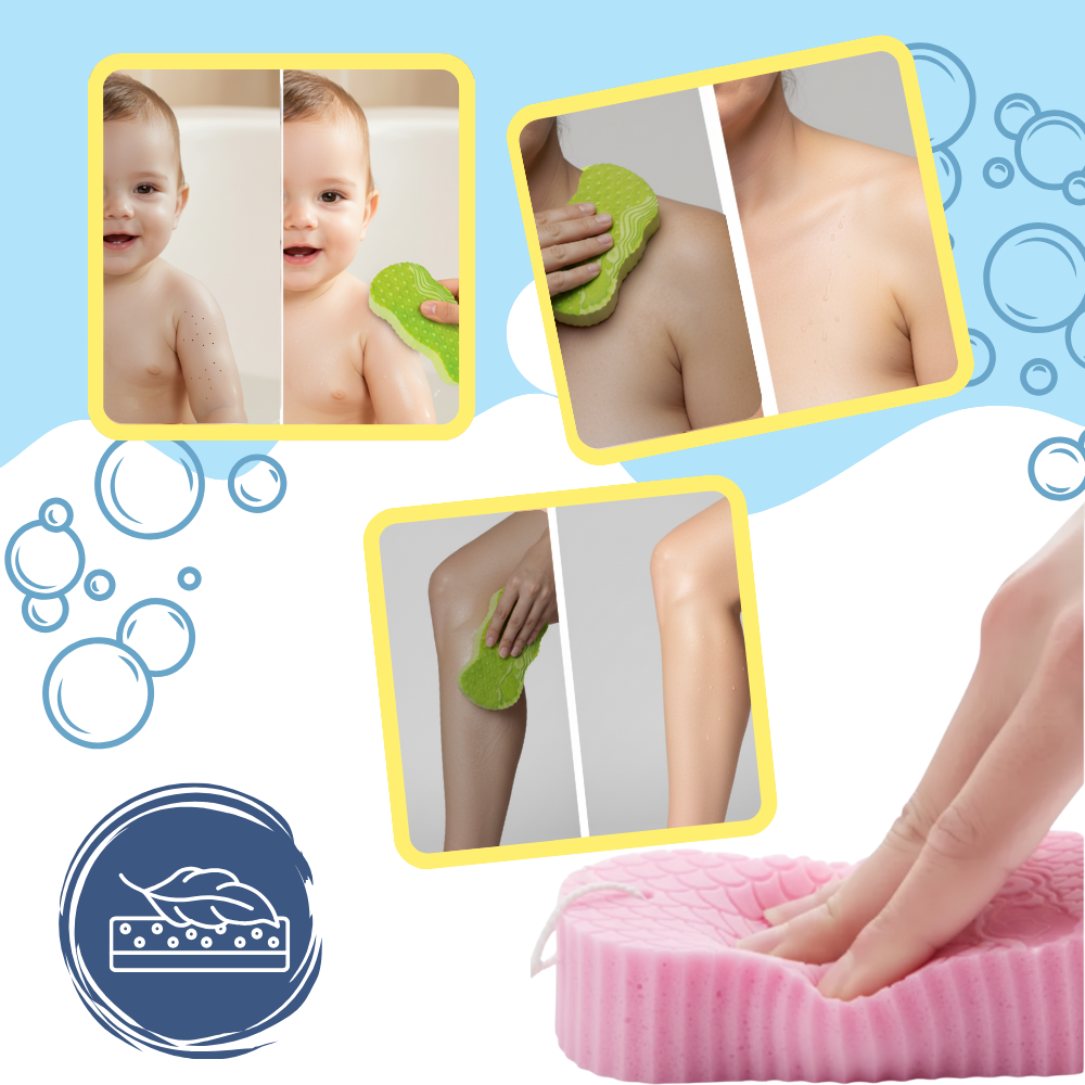 Espuma de banho exfoliante suave da Yedyly, esponja de banho azul para limpeza delicada e renovadora da pele.