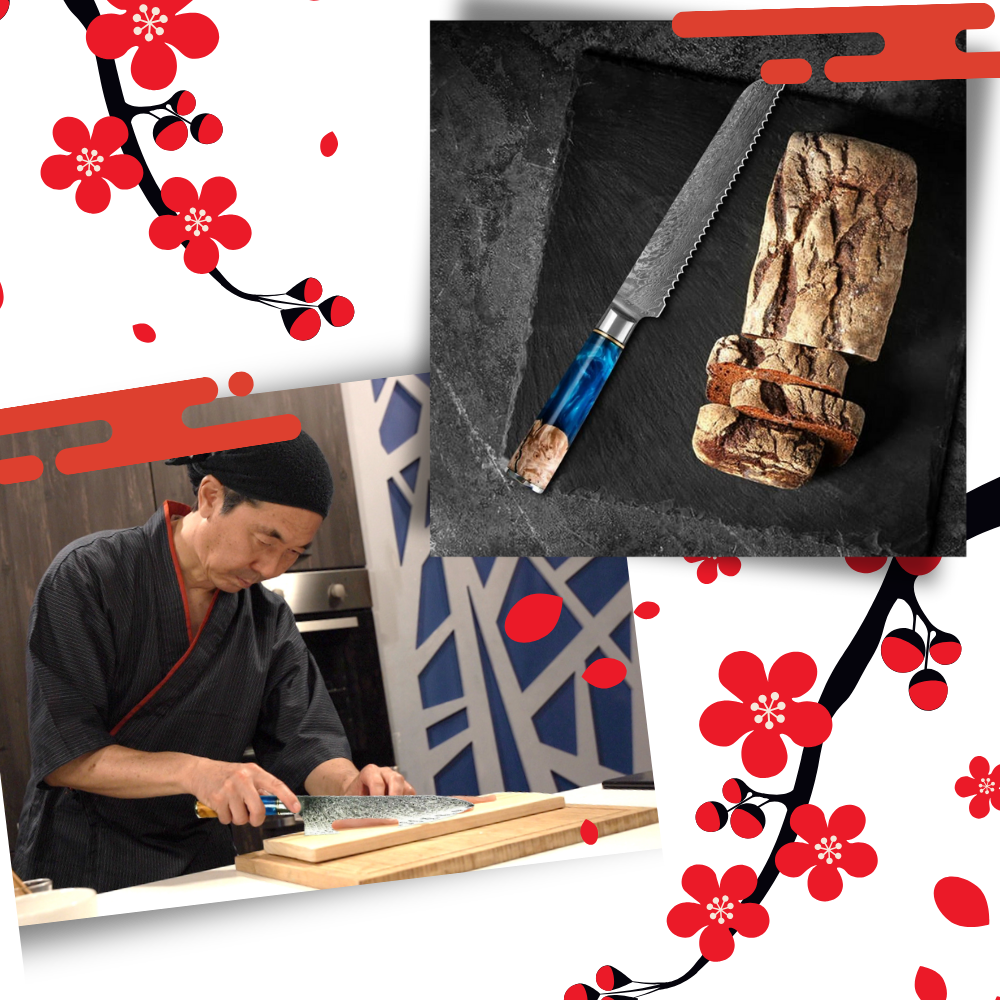 Facas japonesas da série Riviera Maya da marca Myvit com cabos ergonômicos, utensílios de cozinha coloridos e afiadas.