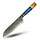 Faca santoku japonesa da série Riviera Maya da marca Myvit, com lâmina amarela e design elegante para utensílios de cozinha.