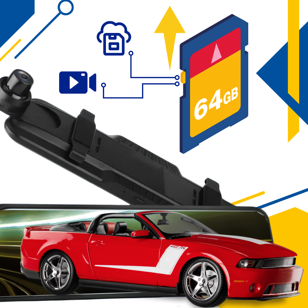 Câmera embarcada Yks para carro, gravação em 1080p, sem cartão TF, eletrônica para veículos, mostrada em disposição na imagem.