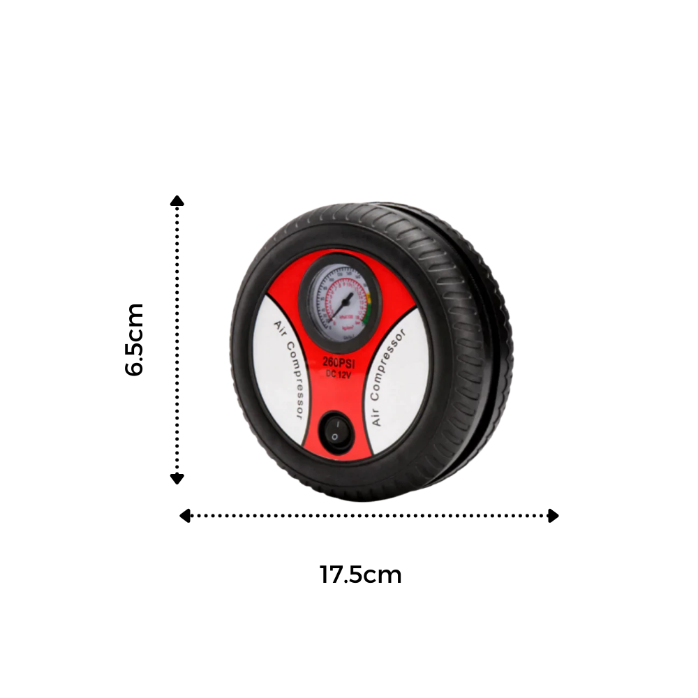 Compressora de ar portátil Yks para pneus de carro, com mangueira e conexão, ideal para manutenção de veículos.