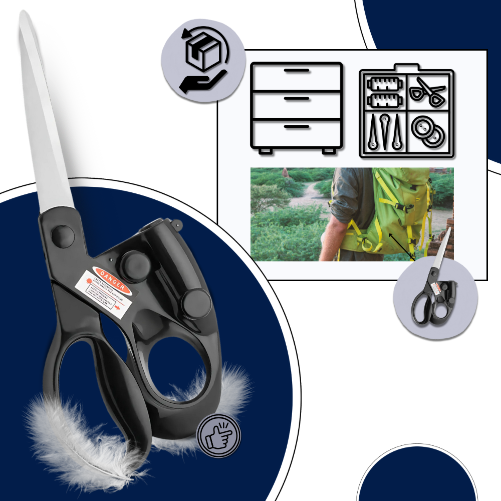 Cortes de precisão com Ciseaux a Guidage Laser Yks para artesanato e hobbies criativos, com guia laser para cortes perfeitos.
