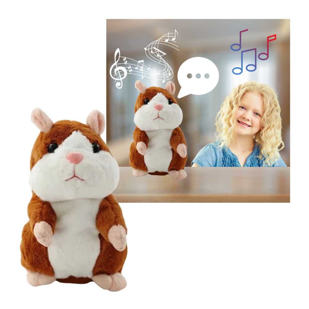 Hamster de pelúcia falante da Yks, em tom marrom claro, com detalhes realistas, ideal para brinquedos e coleções.