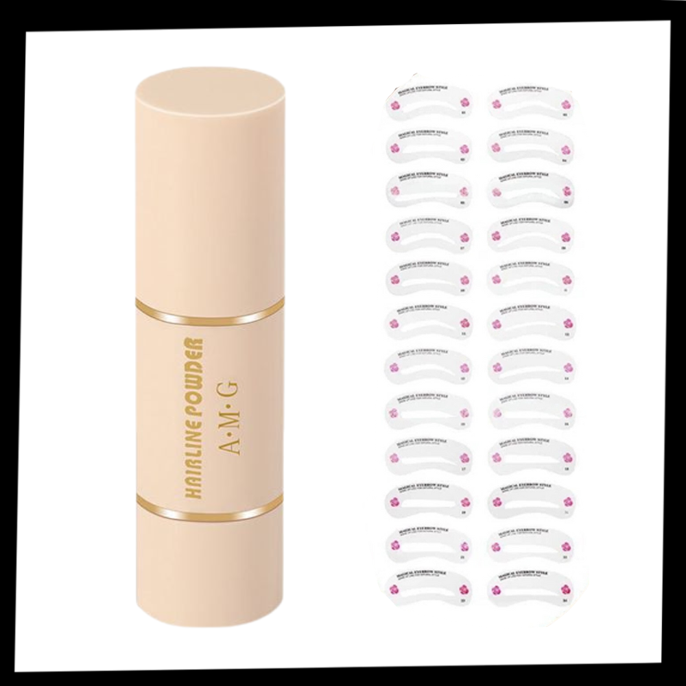 Kit de marcadores e moldes para sobrancelhas Ymheart, com cores em tom cinza fumê, ideal para definição e maquiagem de sobrancelhas.