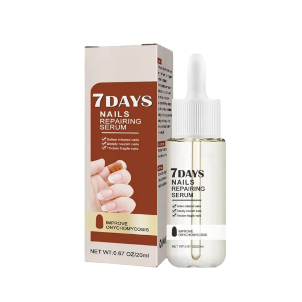 Serum reparador para unhas Yohome, frasco com aplicador, indicado para fortalecer as unhas em 7 dias.