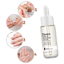 Sérum reparador para unhas Yohome, frasco com conta-gotas, aplicado nas unhas, promovendo reparação em 7 dias.