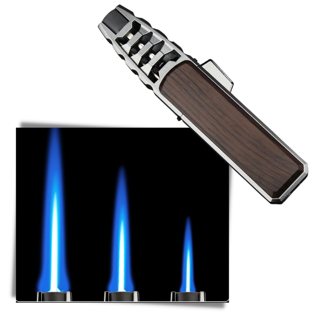 Briquet polyvalente a gás Yowell preto e dourado, resistente, ideal para fogo, churrasqueira e acampamento.