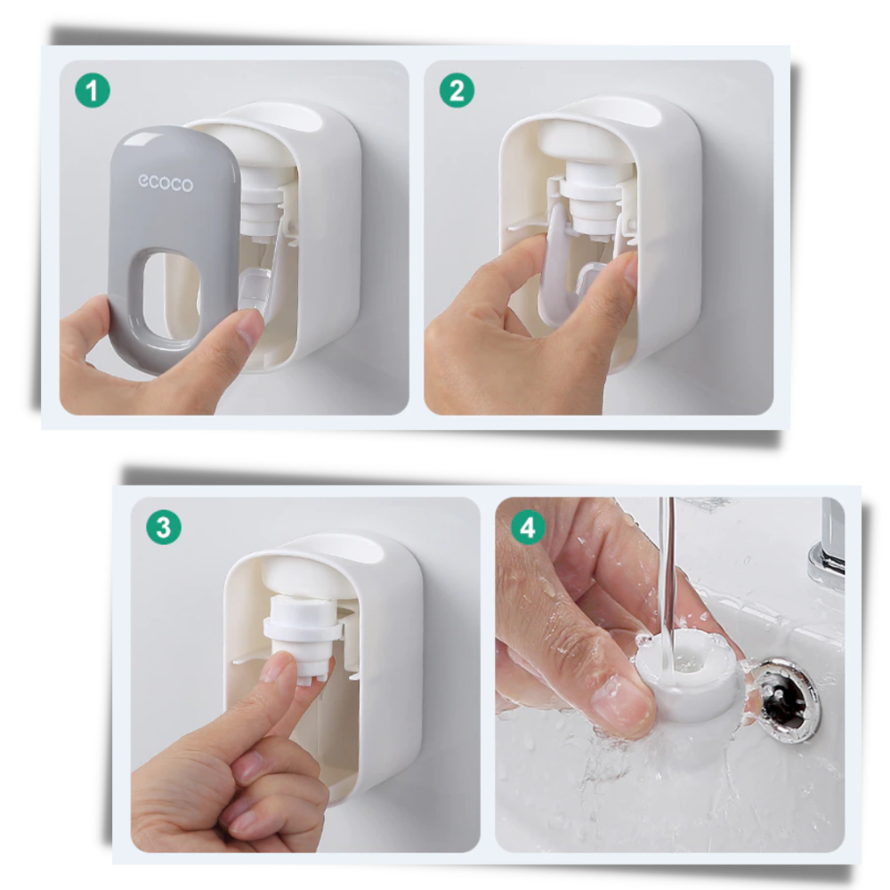 Distributeur de dentifrice mural preto da Yrtoes, para cuidados bucais, fixado na parede com espaço para tubo de pasta dental.