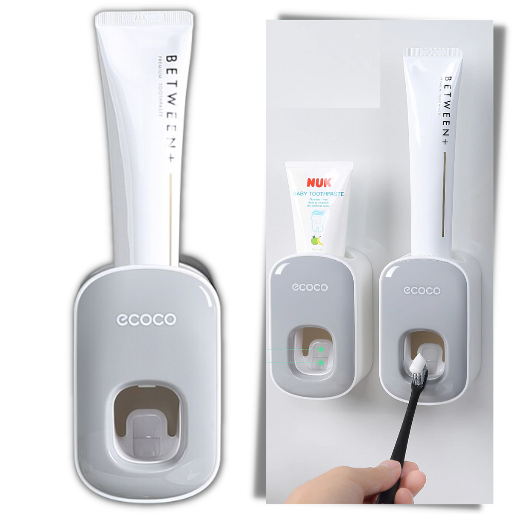 Distributeur de dentifrice mural Yrtoes para cuidados bucais, design preto compacto, fácil de usar e instalar na parede.