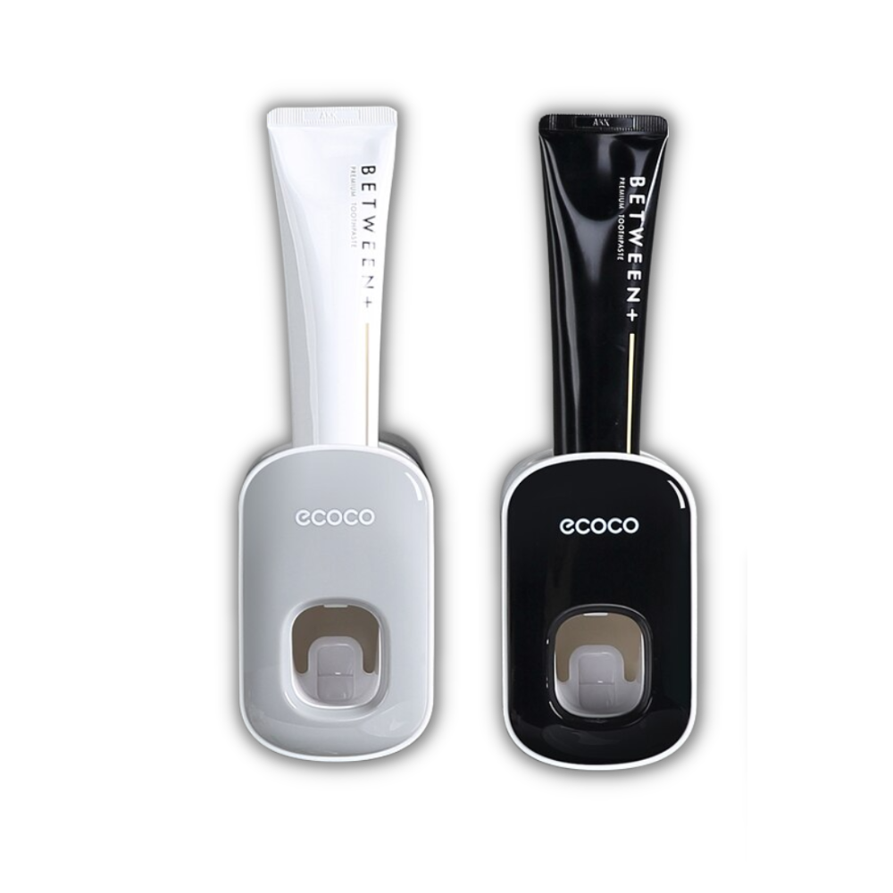 Distributeur de dentifrice mural preto da Yrtoes para cuidados bucais, com design compacto e fácil de usar.