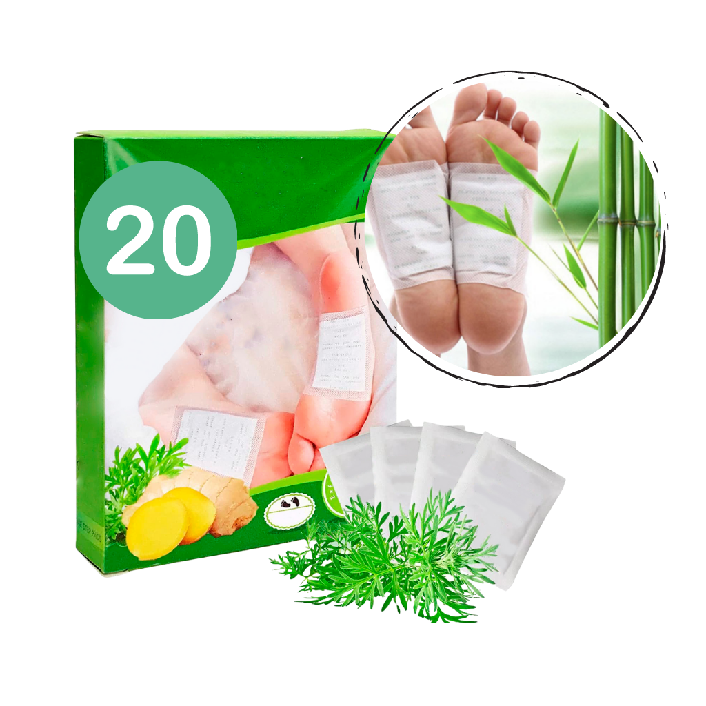 Patches naturais detoxificantes para pés da Yso, 20 unidades, com ingredientes naturais para aliviar e desintoxicar os pés.