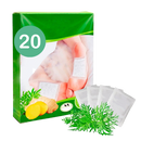 Patches naturais detoxifiantes para pés da Yso, 20 unidades, mostrando patches adesivos para alívio e detoxificação dos pés.