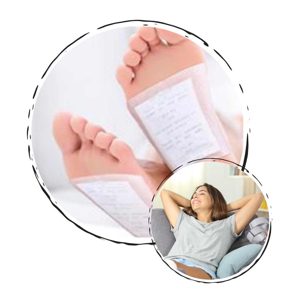 Patches naturais detoxifiantes para pés da Yso, 20 unidades, mostrando patches adesivos em pé com ingredientes naturais.