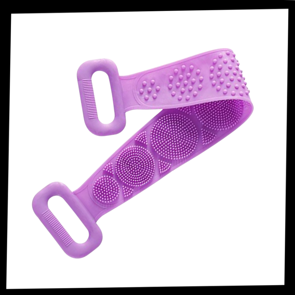 Esfoliante de silicone extensível para o corpo da marca Yszodd, na cor violeta, ideal para limpeza corporal.