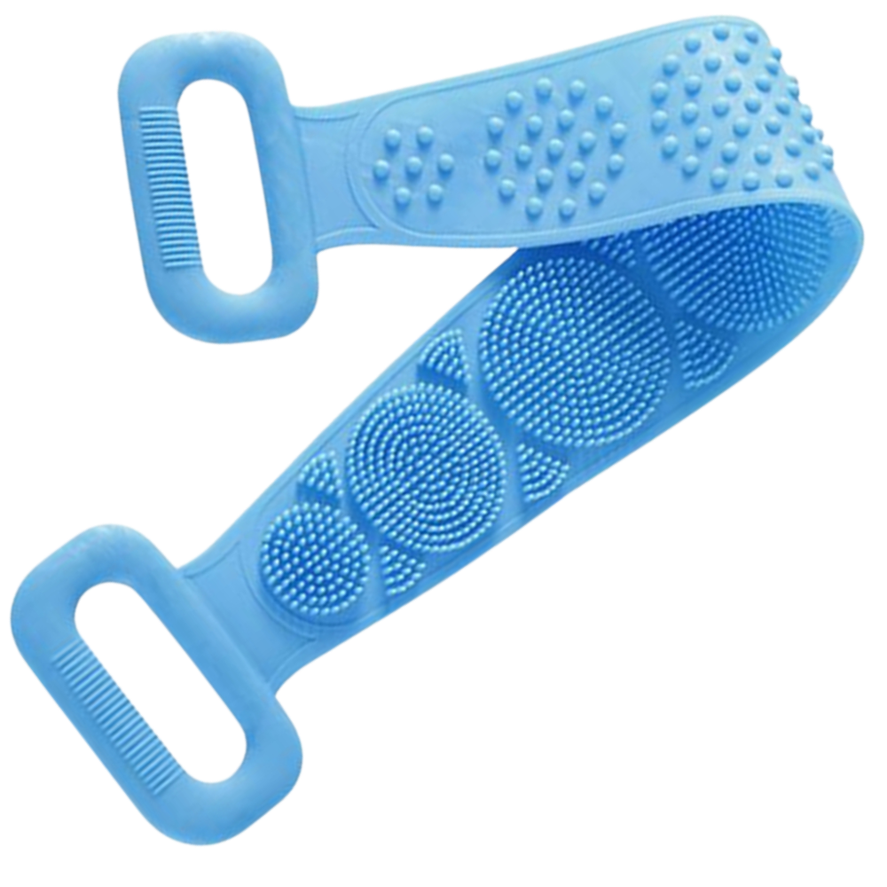 Esfoliante de silicone extensível para o corpo da Yszodd, na cor violeta, com design flexível para limpeza corporal eficaz.