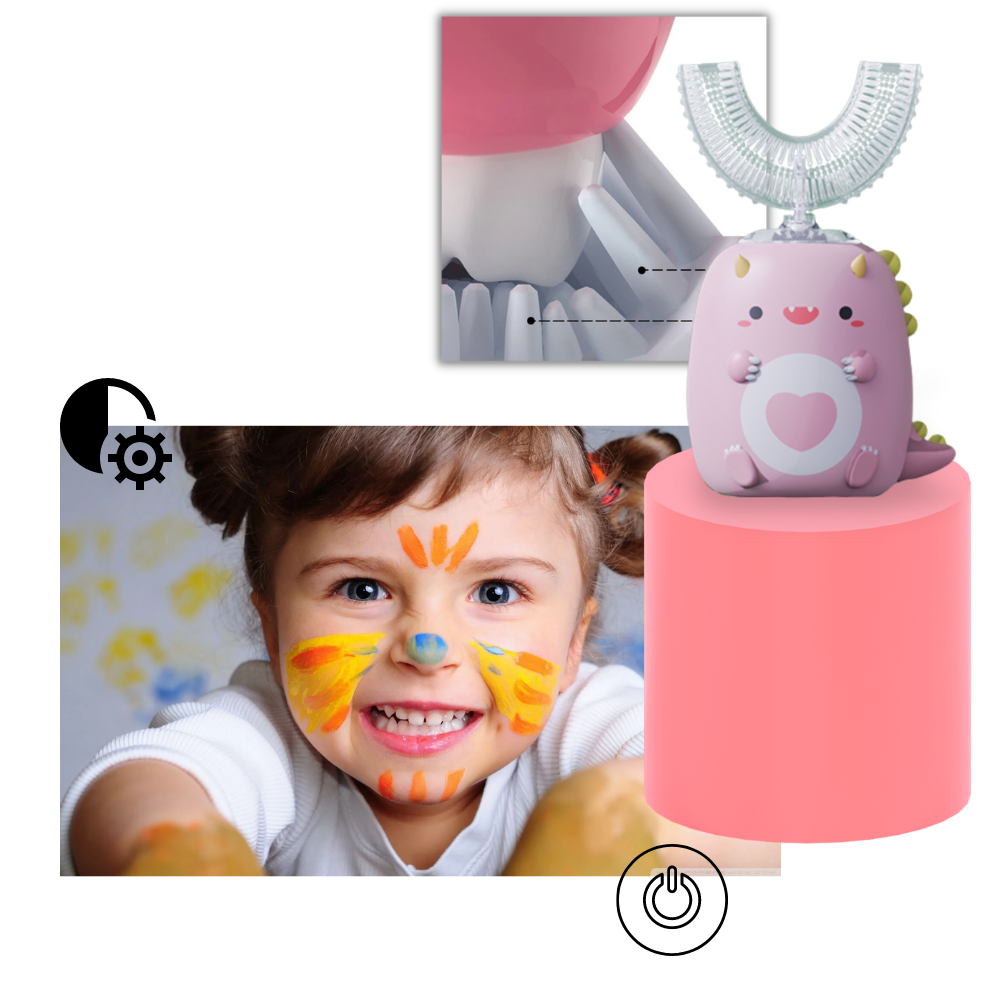 Escova de dentes elétrica em U para crianças, marca Yszodd, com cerdas azuis, ideal para cuidados bucais infantis.