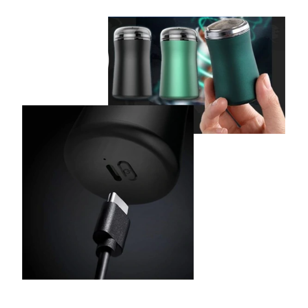 Rasoir elétrico portátil recarregável Yucurem para rasagem e cuidados pessoais, com design compacto e verde.