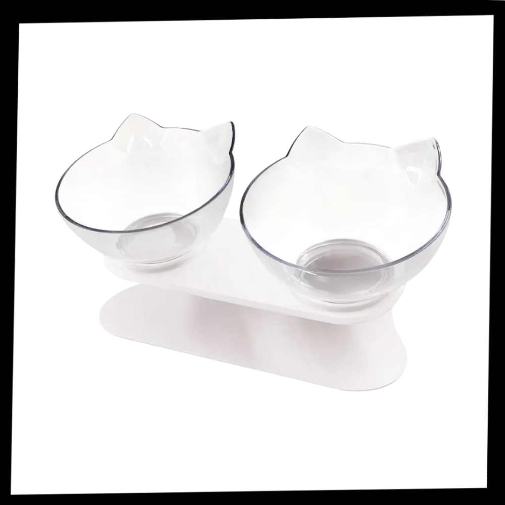 Gamela de alimentação para gatos Yugaoo, suporte elevado de plástico transparente com dois compartimentos.