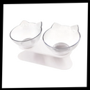 Gamela de alimentação para gatos Yugaoo, suporte elevado de plástico transparente com dois compartimentos.