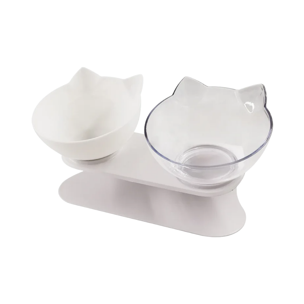 Gamela de plástico transparente para gatos, com suporte elevado e dois compartimentos, marca Yugaoo, ideal para alimentação confortável
