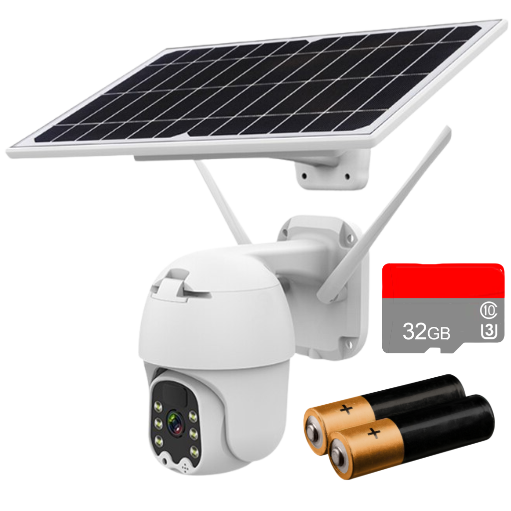 Câmera de segurança exterior Yzhm com energia solar, câmera Wi-Fi para vigilância ao ar livre, resistente às condições climáticas.