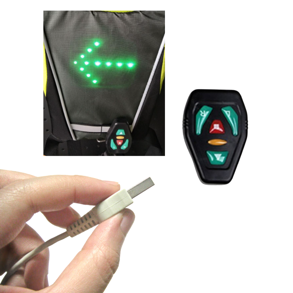 Colete de ciclismo refletente com LEDs da Zedwell, sinalização de perigo e aviso para maior segurança em movimento.