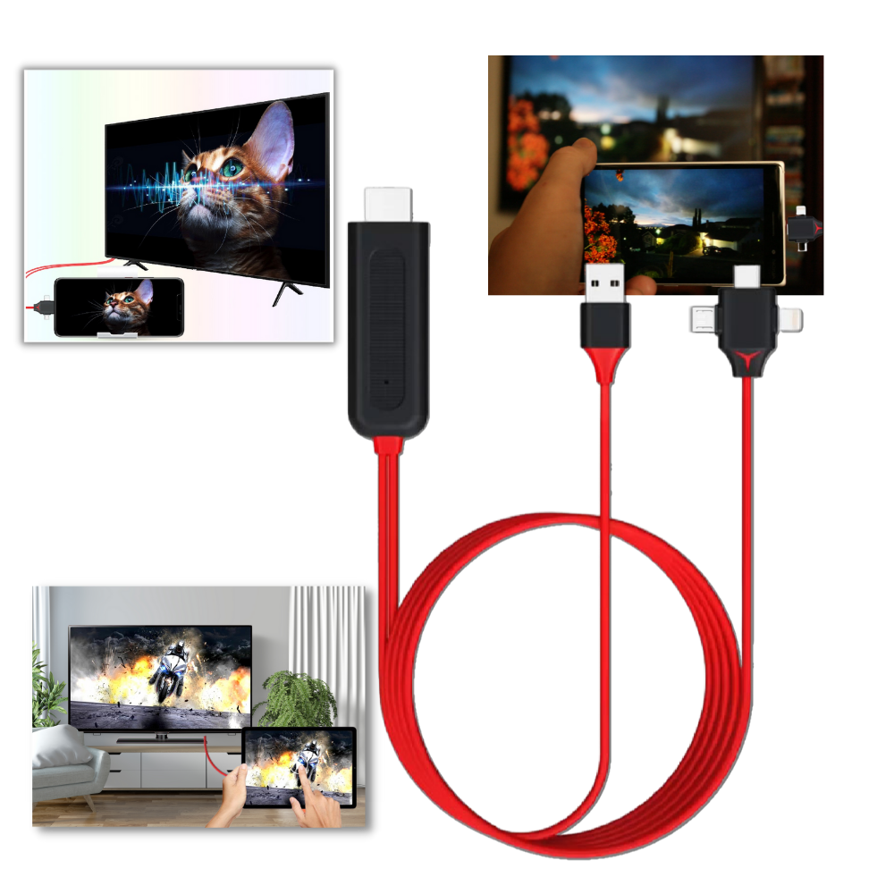 Câble adaptador HDMI Zeiger para telefones e tablets, gerenciador de cabos, conectado a dispositivos eletrônicos.