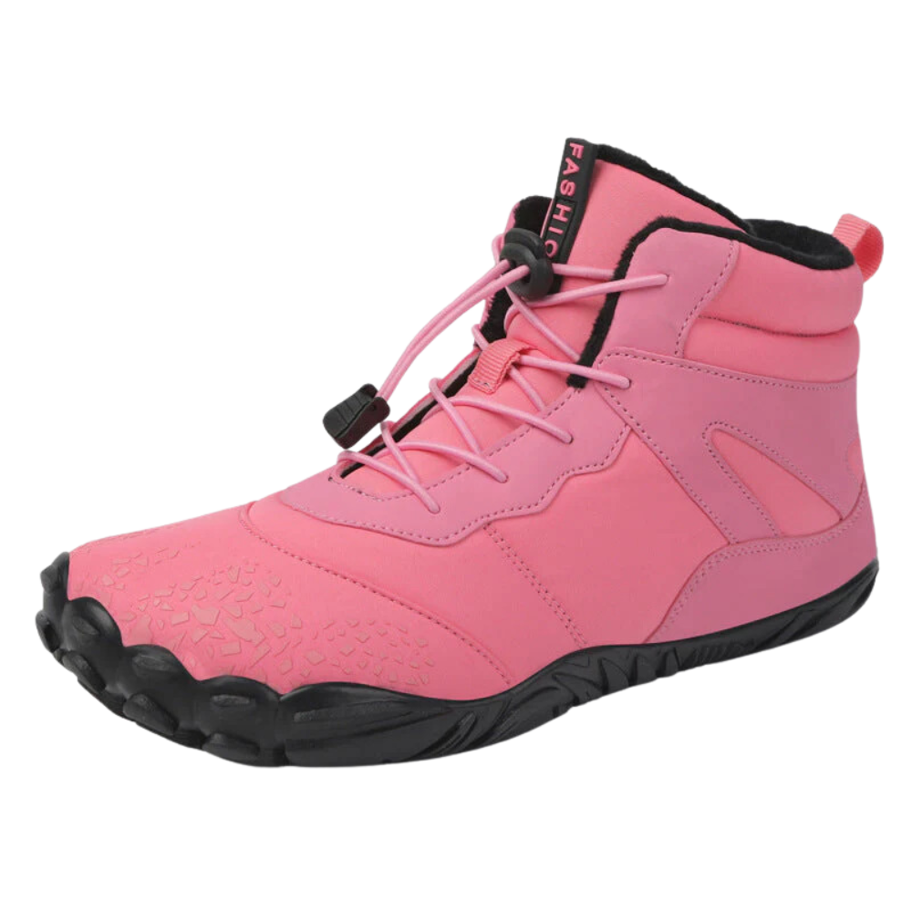 Sapatos de caminhada impermeáveis Ownshoe com sola rasa, tênis de trilha rosa, resistência à água e conforto para aventuras ao ar livre.