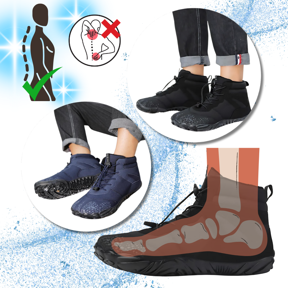 Sapatos de trekking impermeáveis Ownshoe com sola chata, ideais para caminhadas em trilhas e terrenos úmidos.