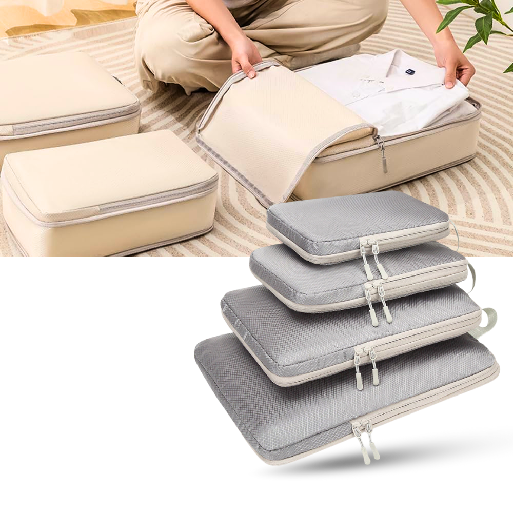 Organizador de bagagem com fechamento em zíper da Egdank, ideal para compressão e organização de roupas em malas.