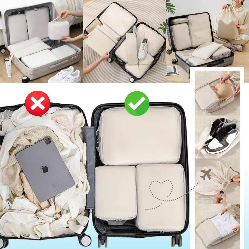 Organizador de bagagem Egdank com zíper, saco de compressão para arrumar roupas e acessórios de viagem de forma eficiente.