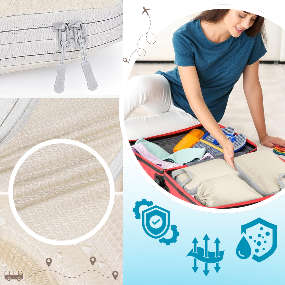 Organizador de bagagem Egdank com compartimentos de compressão para organização eficiente de roupas e acessórios em viagem.