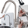 Robinet de cuisine Zovajonia com flexível, capteur, acabamento preto e dourado, peça de material de encanamento.
