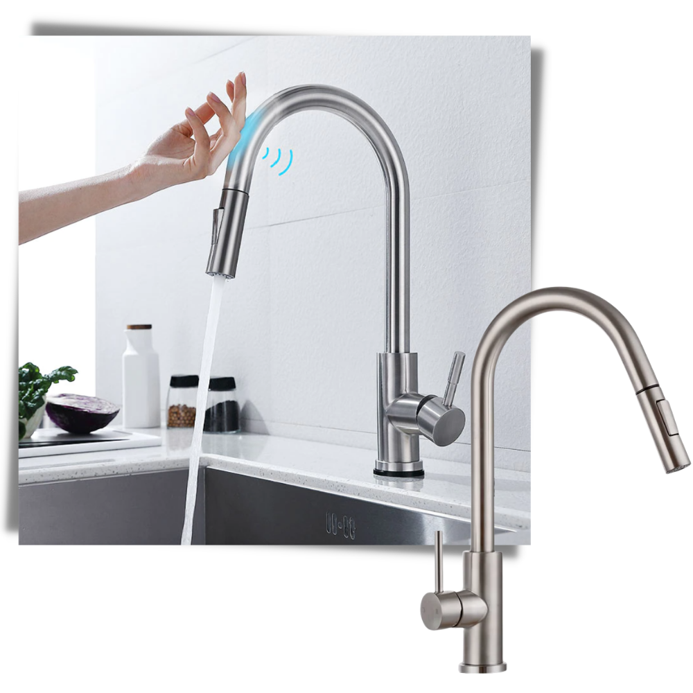 Robinet de cuisine flexible Zovajonia avec capteur, finition noire dorée, pièce de plomberie moderne et fonctionnelle
