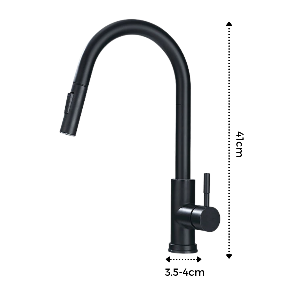 Robinet de cuisine Zovajonia com flexível, capteur, acabamento preto e dourado, peça de material de encanamento.