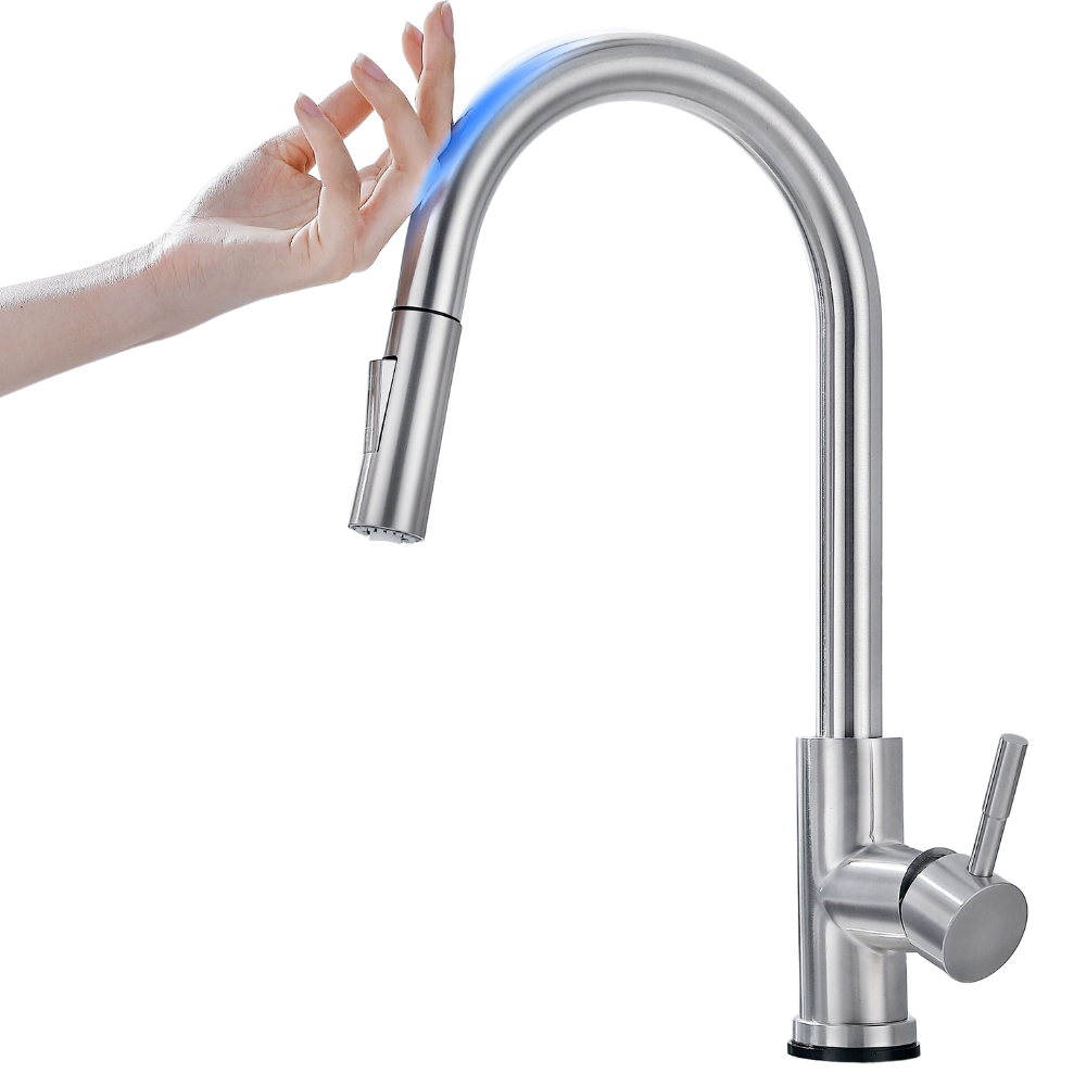 Robinet de cuisine Zovajonia flexible avec capteur, finition noire et or, pièce de plomberie moderne et fonctionnelle