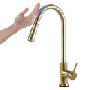 Robinet de cuisine flexível Zovajonia com sensor, acabamento preto e dourado, peça de material de encanamento.